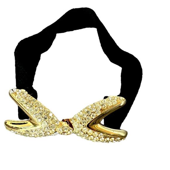 Vintage St Johns gold crystal belt buckle Santana fabric belt 125 crystals - Picture 3 of 8